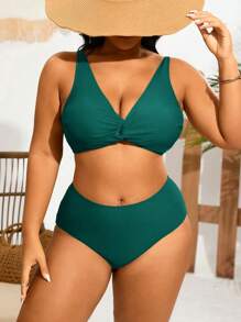 Swim Lushoire Set di costumi da bagno tinta unita oversize, include slip da bagno a triangolo, alla moda per l'estate