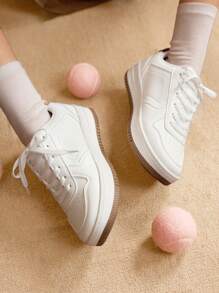 CUCCOO EASI Women's Solid Color Patchwork Lace-Up Casual Retro Casual Shoes - White - View 1