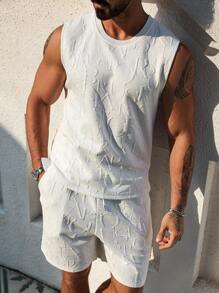 Manfinity Homme Herren INS Lässig einfarbig Mode Englisch Buchstaben geprägte Struktur Stoff Rundhals Tanktop und elastischer Taillenzug Shorts Set, Herren Modebekleidung, Herren Shorts Bekleidung, geeignet für Frühling und Sommer, Ausgehen, Urlaub, Lässig, Strand, Treffen mit Freunden. Kann als Geschenk für Familie, Freund, Ehemann, Vater, Freunde gegeben werden. Herren 2-teiliges Outfit Sommer Zwei-Teiler Sommer Set Herren - Weiss - Übersicht 1