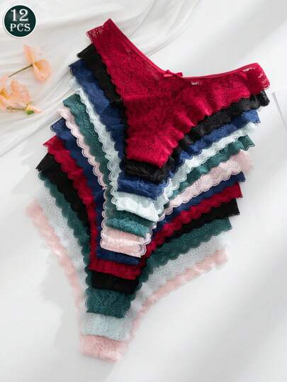 12 Stücke/Packung Damen elegante & bequeme Spitzenbesatz Bikinihose