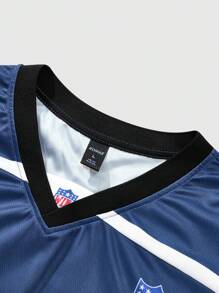 ROMWE MEN Prep Men's Jersey Street Style Short Sleeve T-Shirt, American Sports Ice Hockey Jersey Design, Summer - Navy Blue - View 7