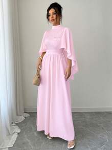 Rafferiza Solid Color Chiffon Elegant Women Long Dress - Baby Pink - View 3