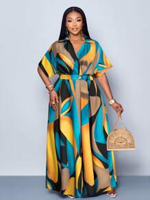 SOLERSUN Women's Random Printed Batwing Sleeve Dress