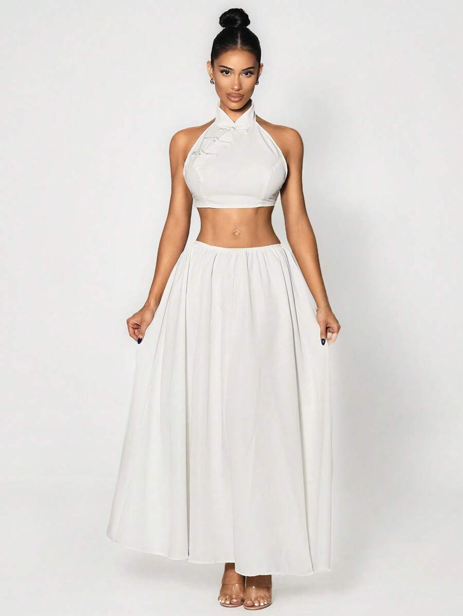 Zolique 女士度假风白色两件套秋千上衣套装 - 白色 - 查看 1