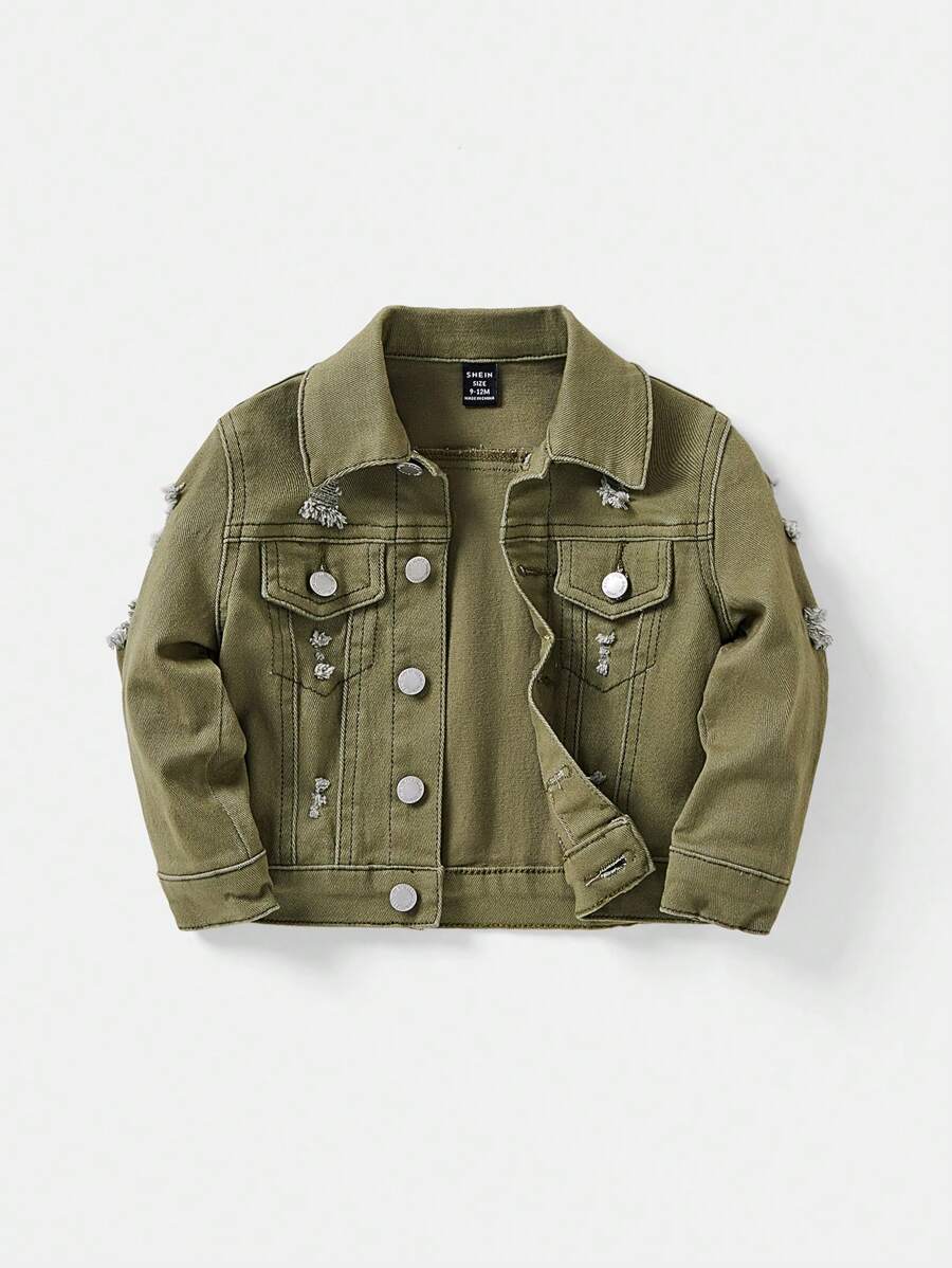 SHEIN Jaqueta jeans casual desgastada para bebê menino