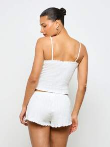 AiiRZ Pointelle Knit Ribbed Cami Top And Ruffle Hem Shorts Pajama Set Loungewear Sleep Set Summer Sleepwear Spring Nightwear Set - White - View 2