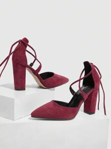 CUCCOO SZL Zapatos de tacón alto con diseño de cordones y puntera puntiaguda para mujer