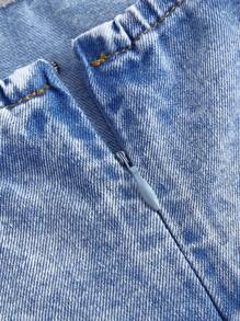 SHEIN MOD 大码夏季休闲水洗牛仔连衣裙 - 淺色水洗藍 - 查看 3