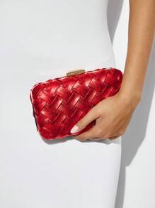 SHEIN BAE Elegant Plain Textured Clutch Purse - Red - View 4