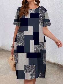 EMERY ROSE Vestido con estampado de bloque de color texturizado talla grande, adecuado para el verano