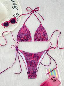 Swim Mod Allover Print Bikini Set For Summer Beach Vacation - Multicolor - View 1