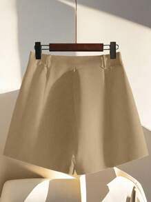Franclia Women's Pleated Casual Shorts, Solid Color, Fashion, Suitable For Summer - Khaki - View 5
