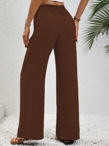 SHEIN LUNE Quần dài màu trơn giản dị 7/9, thời trang cho mùa hè - Cà phê nâu - Xem 2