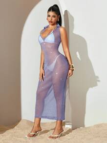 Zolique 女士半透明长款度假连衣裙 - 紫色 - 查看 5