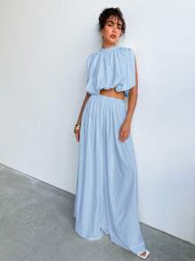 Aloruh Pleated Loose Elastic Waist Wide Leg Pants, Fashionable For Summer