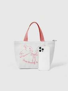 ROMWE Kawaii Rabbit Bow Slogan Print Insulated Lunch Bag - Multicolor - View 3