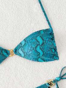 SHEIN Swim Springbreak 2pcs/Set Summer Holiday Leopard Print Halter Bralette And Side-Tie Swim Trunks Sexy Bikini Set - Multicolor - View 3