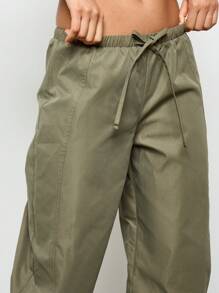 AiiRZ Drawstring Parachute Pants Wide Leg Cargo Style Lightweight Travel Lounge Casual Bottoms With Ankle Ties Perfect For Spring Summer Fall - Army Green - View 4