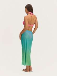 Nöista Green Midi Skirt With A High Waist And Subtle Shimmer, Offering An Elegant And Flowing Option For Evening Events Or Chic Daytime Outfits. - Blue - View 2