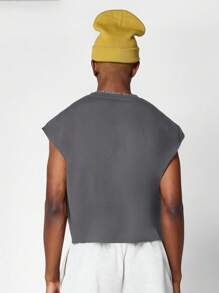 SUMWON Urban Streetwear Boxy Raw Edge Cropped Tank Top Sleeveless Athletic Muscle Tee Workout Gym Training Layer Essential - Grey - View 2