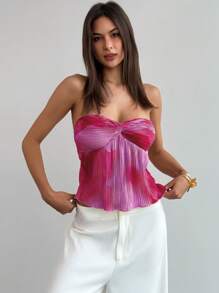 Aloruh 浪漫约会/度假露肩修身短款褶皱扎染女士短款上衣，春夏 - 彩色 - 查看 7