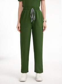 Scrubzie Conjunto de uniforme de enfermería de unicolor con parte superior de manga corta y pantalones - Verde - Ver 5