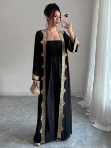 Chiquease 黑色蕾丝开衫长袖优雅淑女套装