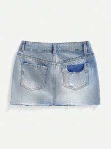 Breezaya 夏季休闲洗水牛仔迷你裙 - 淺色水洗藍 - 查看 2