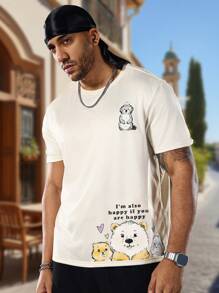 Manfinity Homme Men's Plus Size Cartoon Animal & Slogan Printed T-Shirt - Apricot - View 1