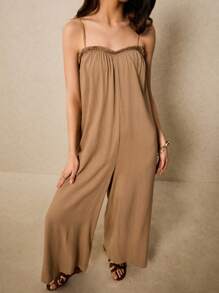 Poéselle 女士纯色休闲假日连体裤 - 卡其色 - 查看 6