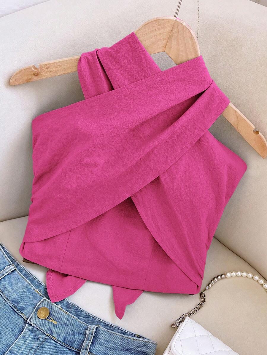 Travachic 女士夏季休闲纯色露背交叉吊带背心