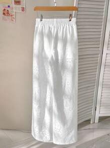 Lunelith SHEIN Lunessa Women's Hollow Embroidery Design Casual Flared Leg Pants Fall Cloth For Women