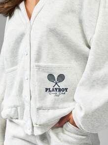 Missguided x Playboy 网球俱乐部开衫运动衫短款纽扣家居服舒适运动休闲街头风格秋冬健身上衣