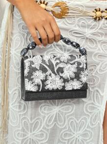 SHECARRY Fashionable Women Handbag, Elegant Retro Embroidered Tote - Black - View 2