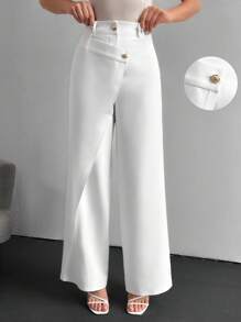 SHEIN Pantaloni larghi asimmetrici da donna, doppio strato, vita alta, pantaloni casual e da donna d'