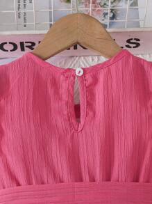 SHEIN Vestido casual cómodo con volantes y cinturón a la cintura para niña, verano