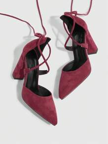 CUCCOO SZL Zapatos de tacón alto con diseño de cordones y puntera puntiaguda para mujer