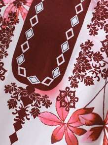 Teen Girl Floral Print Long Sleeve Robe - Red - View 3