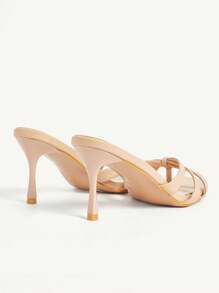 CUCCOO CHICEST 女士夏季新款交叉带方头细高跟优雅时尚杏色人造皮革女士高跟凉鞋，适合下午茶、度假和办公室穿着