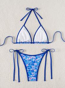 Swim Mod Women Summer Holiday Beach Ditsy Floral Halter Bikini Set - Multicolor - View 2