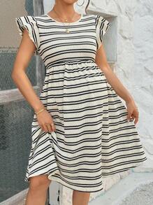 SHEIN 孕妇休闲条纹盖袖连衣裙，夏季 - 彩色 - 查看 3
