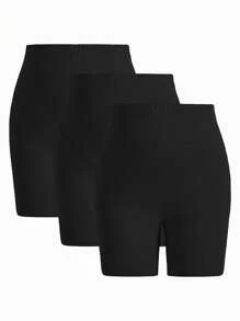 SHEIN 3-Pack Maternity Bike Shorts For Women, Comfortable Knitted Fabric, Short Length - Black - View 3
