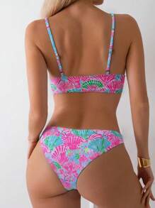 SHEIN Swim 女士夏季海滩贝壳印花性感比基尼套装，随机印花