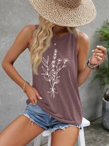 SHEIN Clasi Women's Grey Graphic Print Camisole For Summer Music Festivals