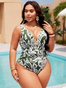 Swim Chiccia Plus Size Women's One-Piece Swimsuit For Leisure & Vacation For Summer - Multicolor - View 4