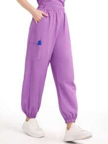 Scrubzie Conjunto Uniforme de Scrub Cor Sólida com Top de Manga Curta e Calça
