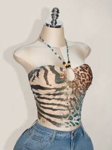 SHEIN ICON Áo ba lỗ cổ buộc họa tiết da báo cỡ lớn cho kỳ nghỉ - Nhiều màu - Xem 5