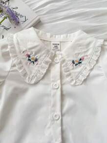 Souflis Souflis Baby Girl Countryside Style Peter Pan Collar Casual Button Up Shirt, Versatile & - White - View 4