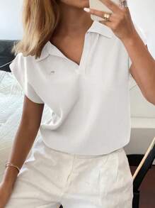 Livesso Women's Fitted Polo Collar Solid Color Knit Sweater Top, Casual For Commuting In Spring/Summer