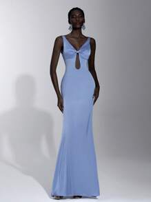 Elitara Elegant, Romantic, Sexy Blue Satin Elastic Hollow Out Backless Sleeveless Camisole, Open Shoulder, Bodycon Mermaid Dress, Suitable For Birthday Party, Wedding, Bridesmaid
